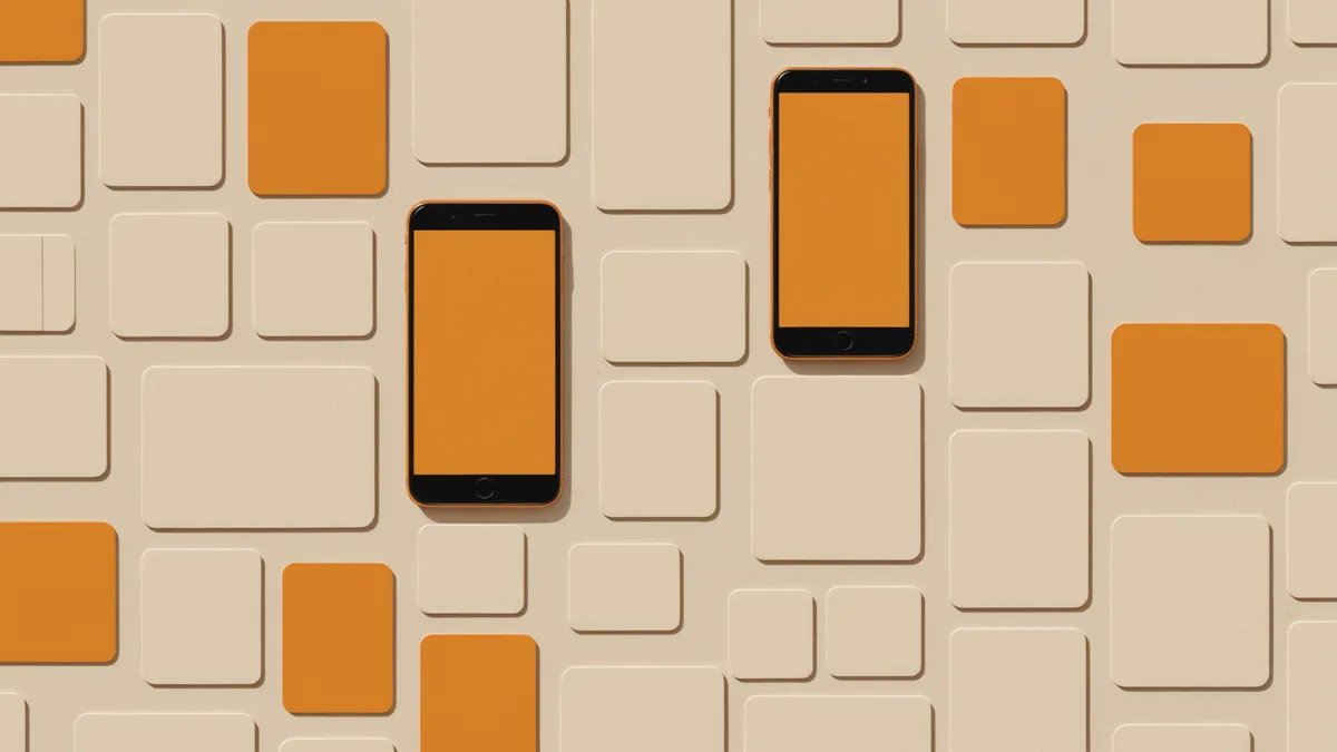 Abstract visualization of a mobile product grid with thumb-zone heat map overlay